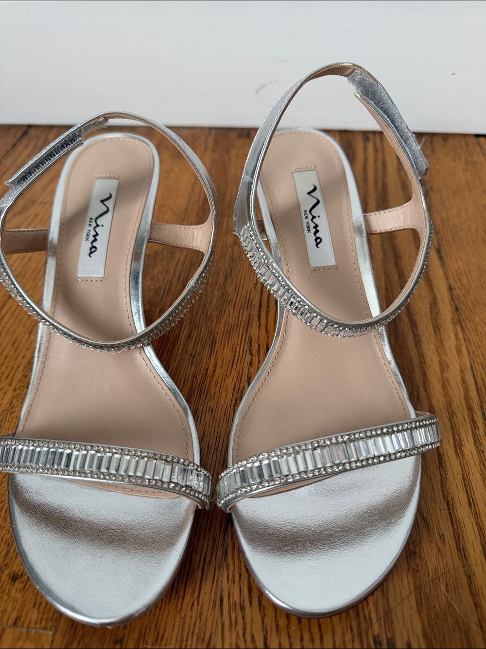 Nina Silver Crystal-Embellished Slingback Heels